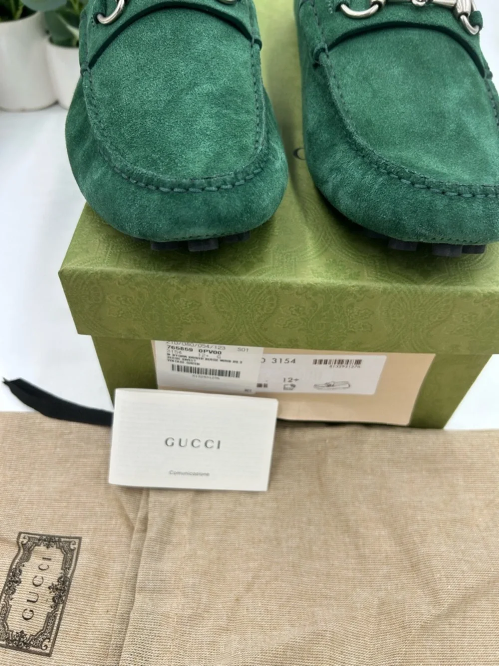 Men's Gucci emerald green horse bit driver loafers size 12.5 fits 13 US
